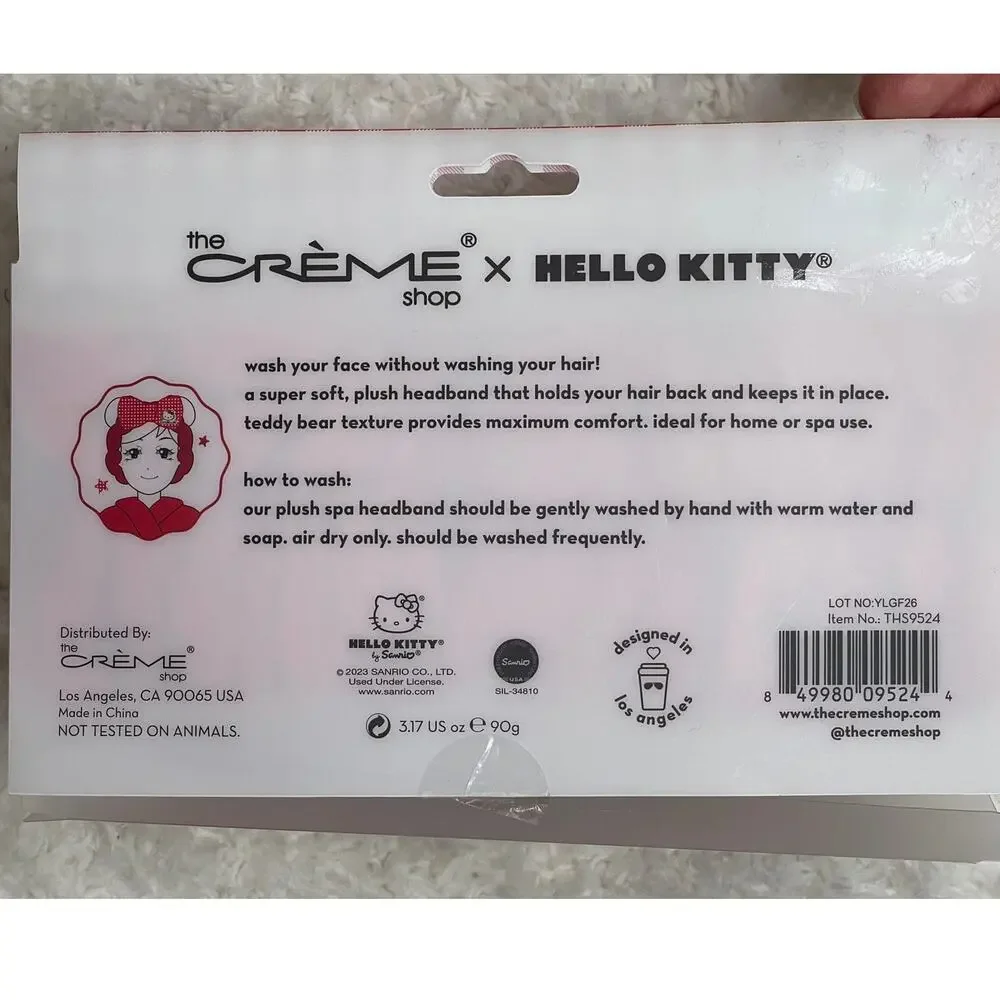 The Creme Shop Hello Kitty Red White Gingham Plush Spa Headband Bow Hairband NEW